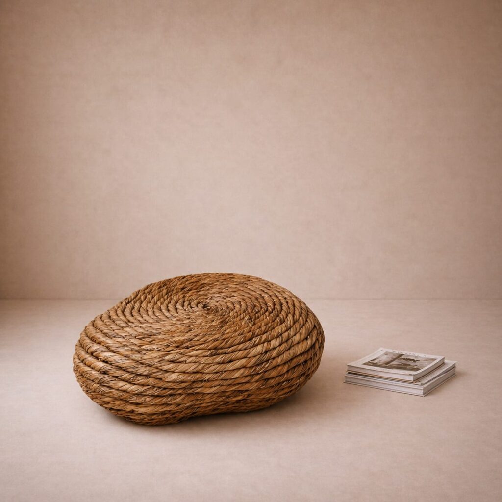 Organic Shaped Pouf made of Water Hyacinth, 1970s SOLD