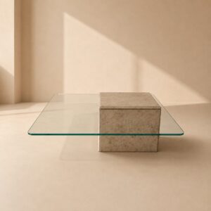 Vintage Italian Marble and Glass Coffee Table, 1970s