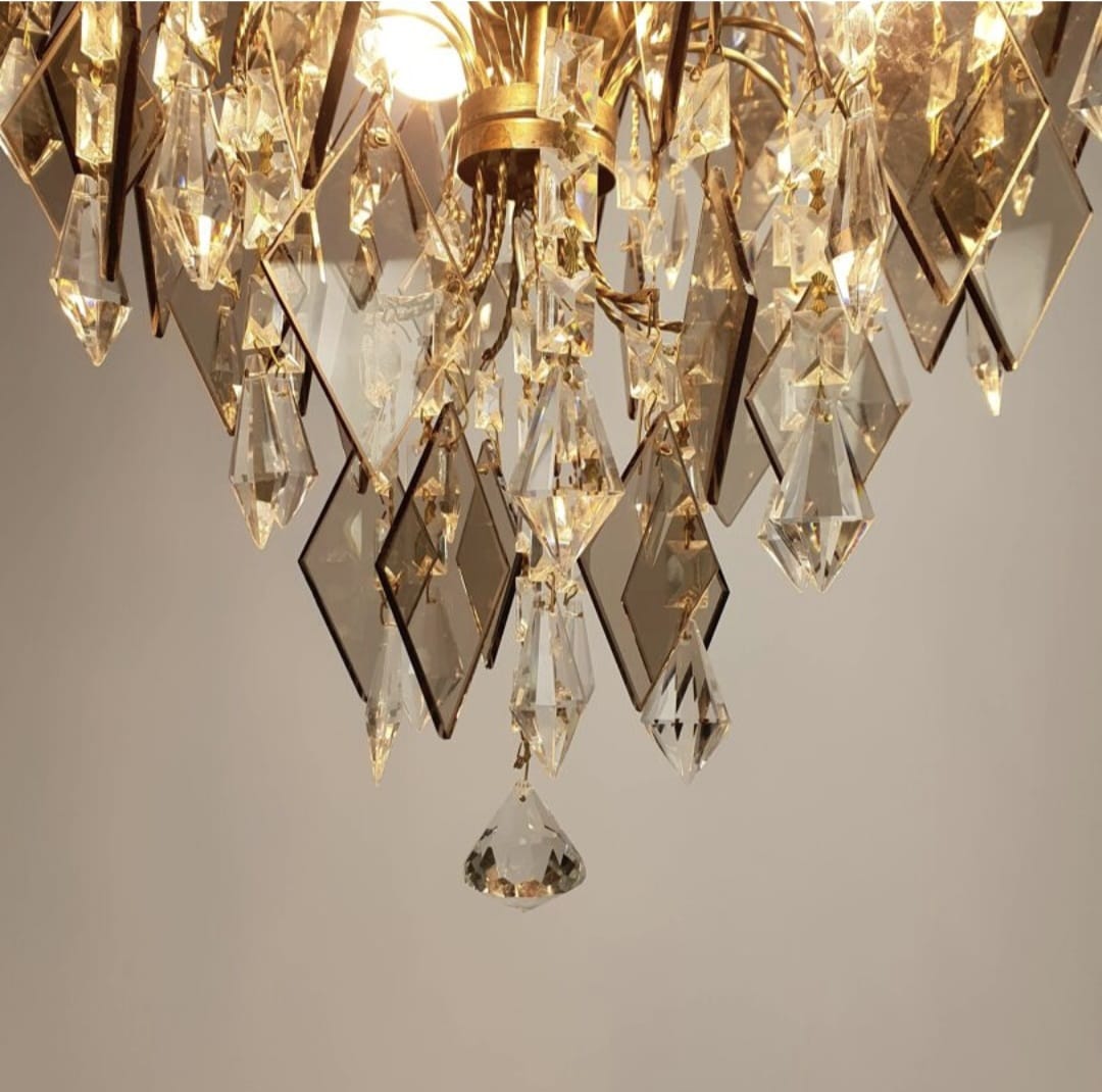Hollywood Regency cristal and glass Chandelier, 1970s - Afbeelding 8