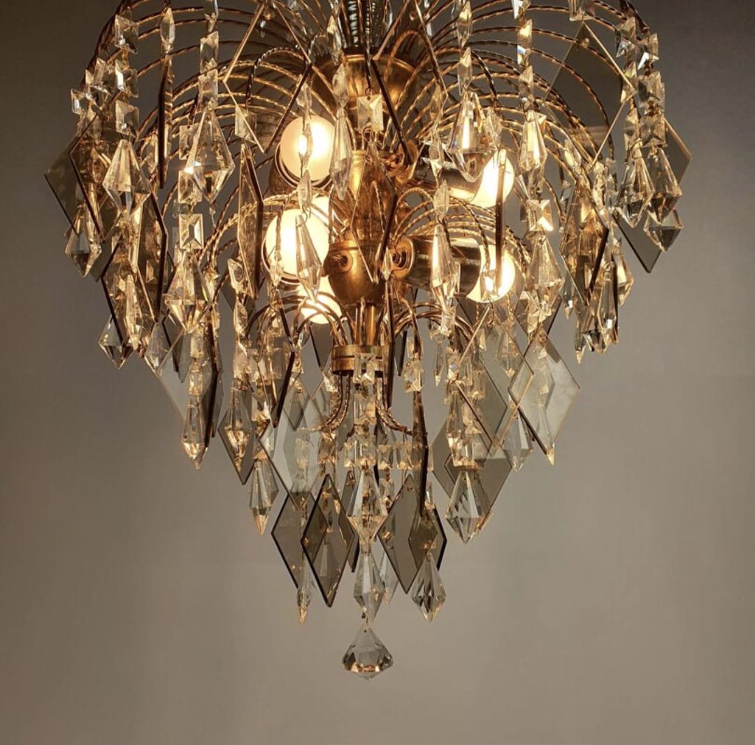 Hollywood Regency cristal and glass Chandelier, 1970s - Afbeelding 7