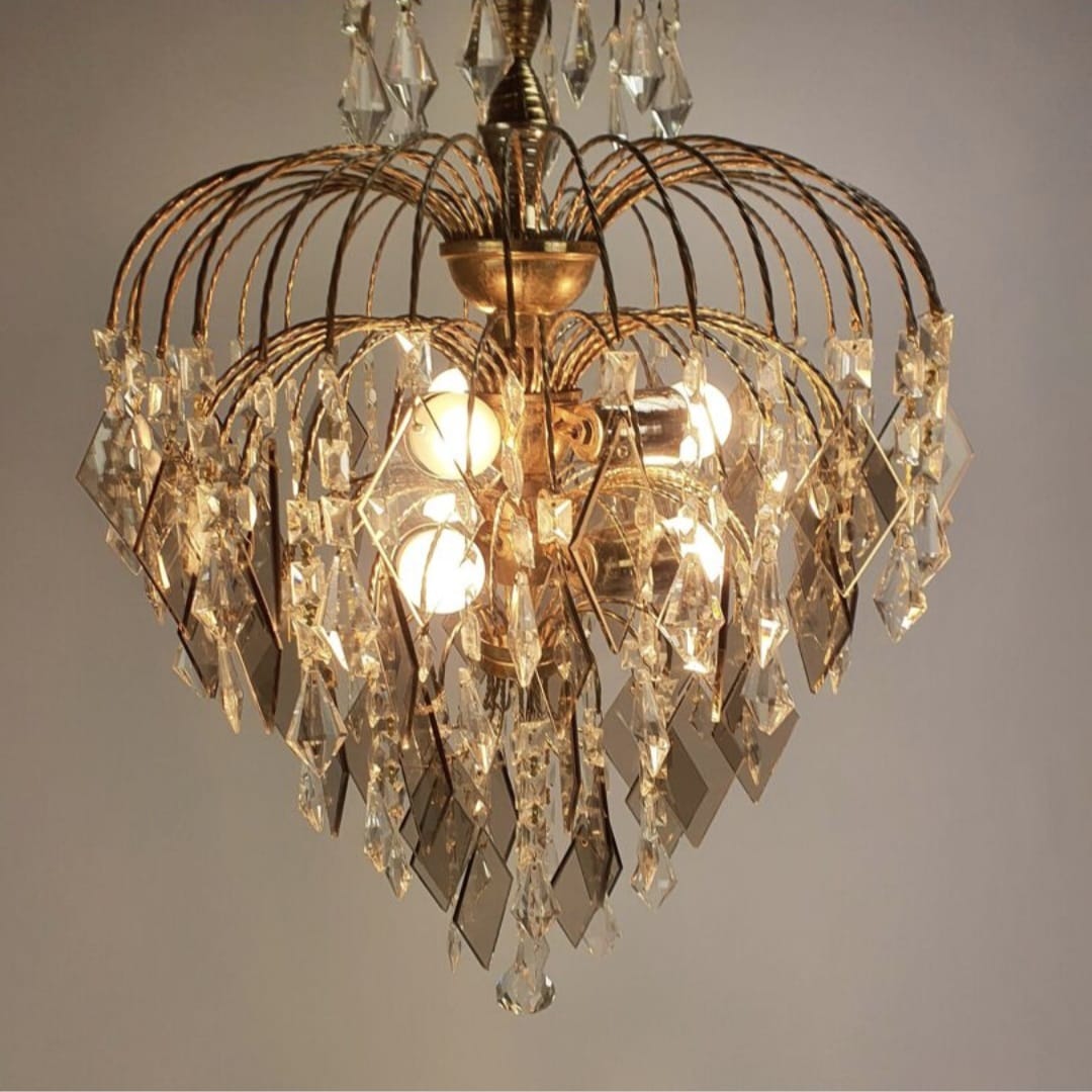 Hollywood Regency cristal and glass Chandelier, 1970s - Afbeelding 5