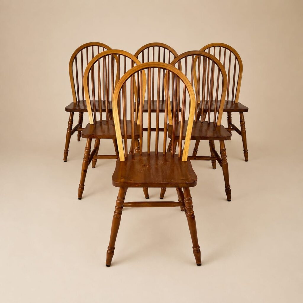 Set of 6 Scandinavian Pine Wingback Chairs, 1970s