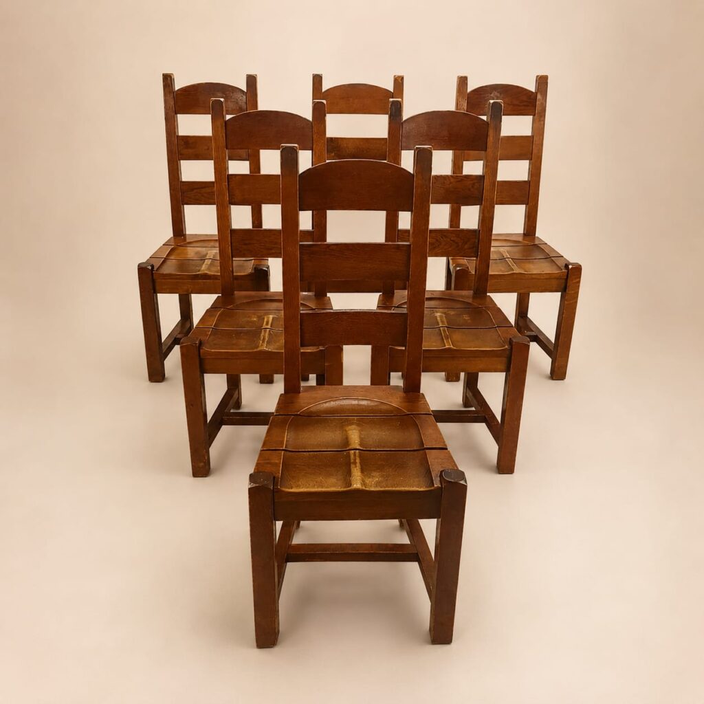 Set of 6 Brutalist Oak Dining Chairs, 1960
