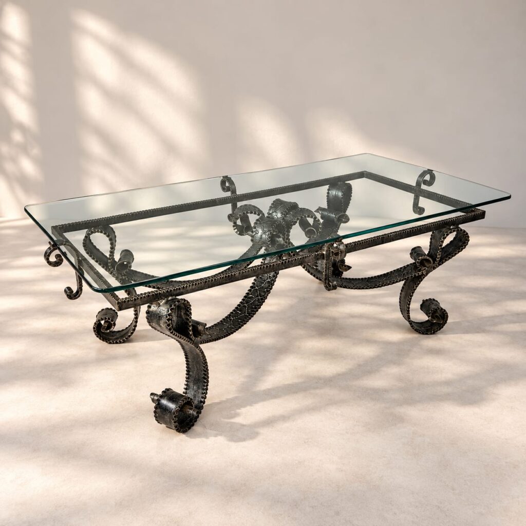 Brutalist French Sculpted Steel Coffee Table, 1960s