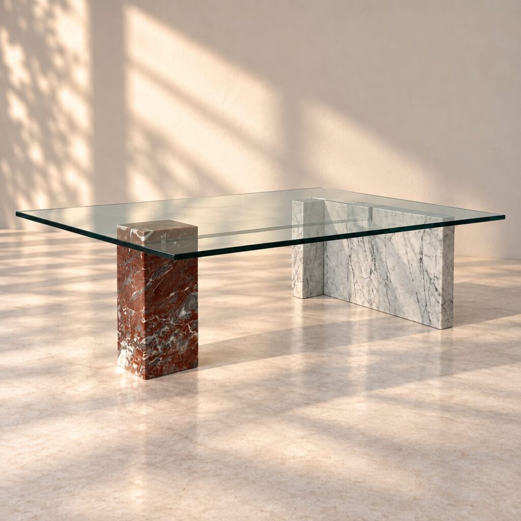 Vintage Glass and Two Stone Marble Base, Italy, 1970s SOLD