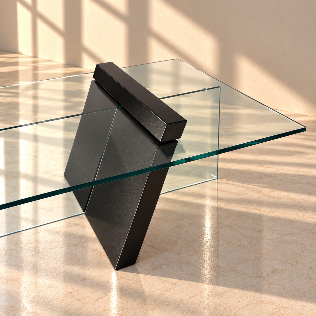 Postmodern Black Lacquered Wood and Glass Coffee Table, 1980s - Afbeelding 3