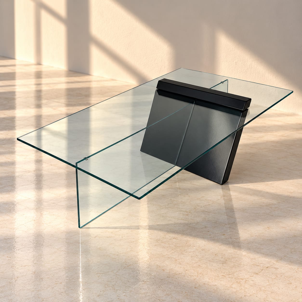 Postmodern Black Lacquered Wood and Glass Coffee Table, 1980s - Afbeelding 2