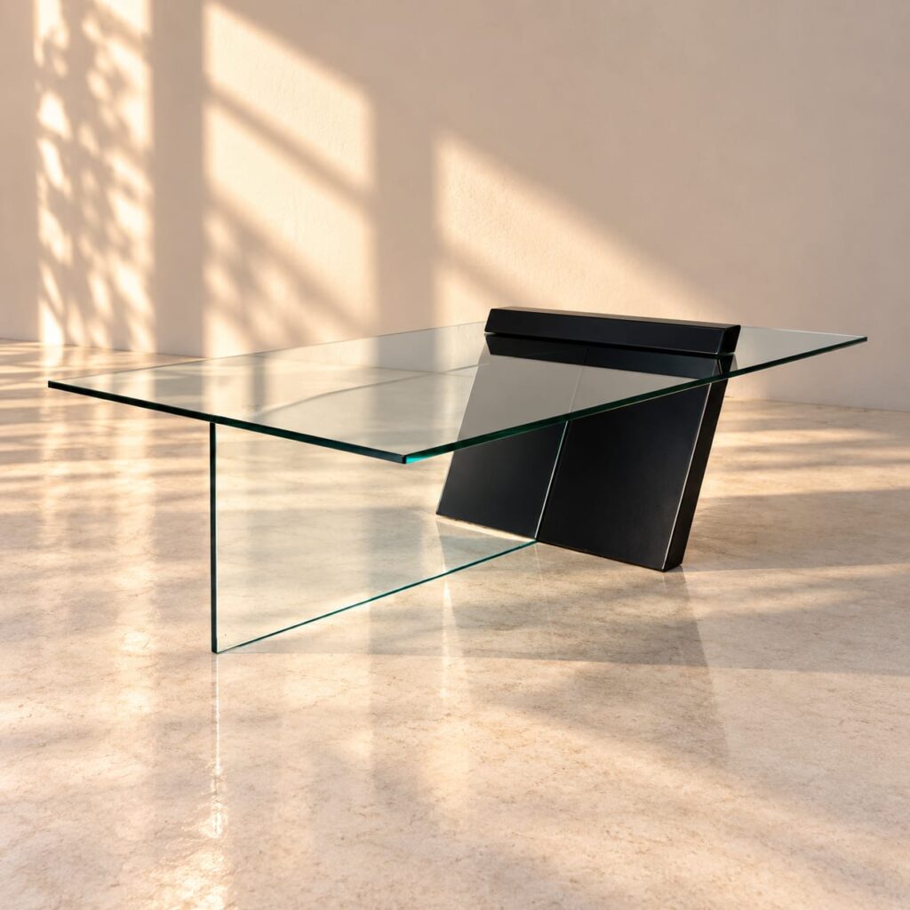 Postmodern Black Lacquered Wood and Glass Coffee Table, 1980s