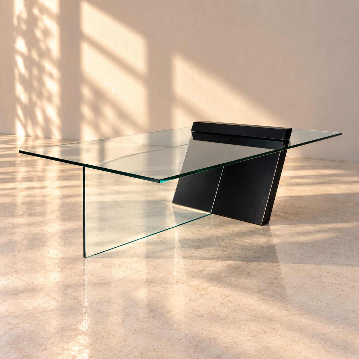 Postmodern Black Lacquered Wood and Glass Coffee Table, 1980s